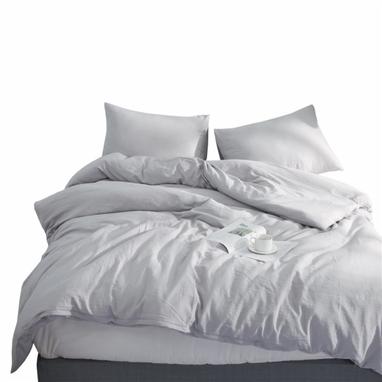Solid Color Washed Cotton Duvet Cover Set, Light Grey