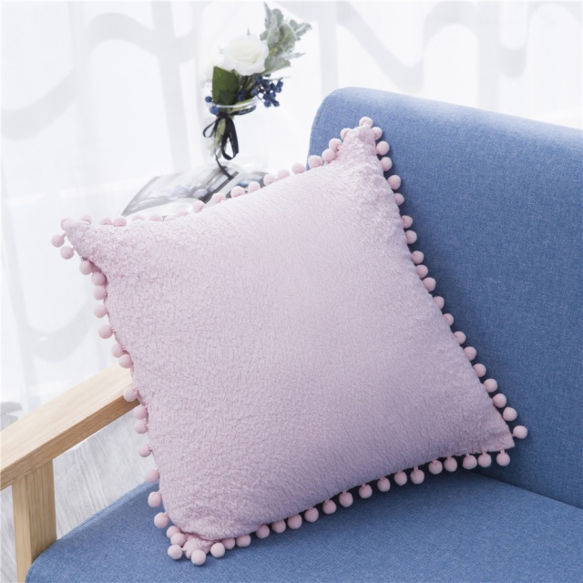 Solid Color Pom Poms Throw Pillow